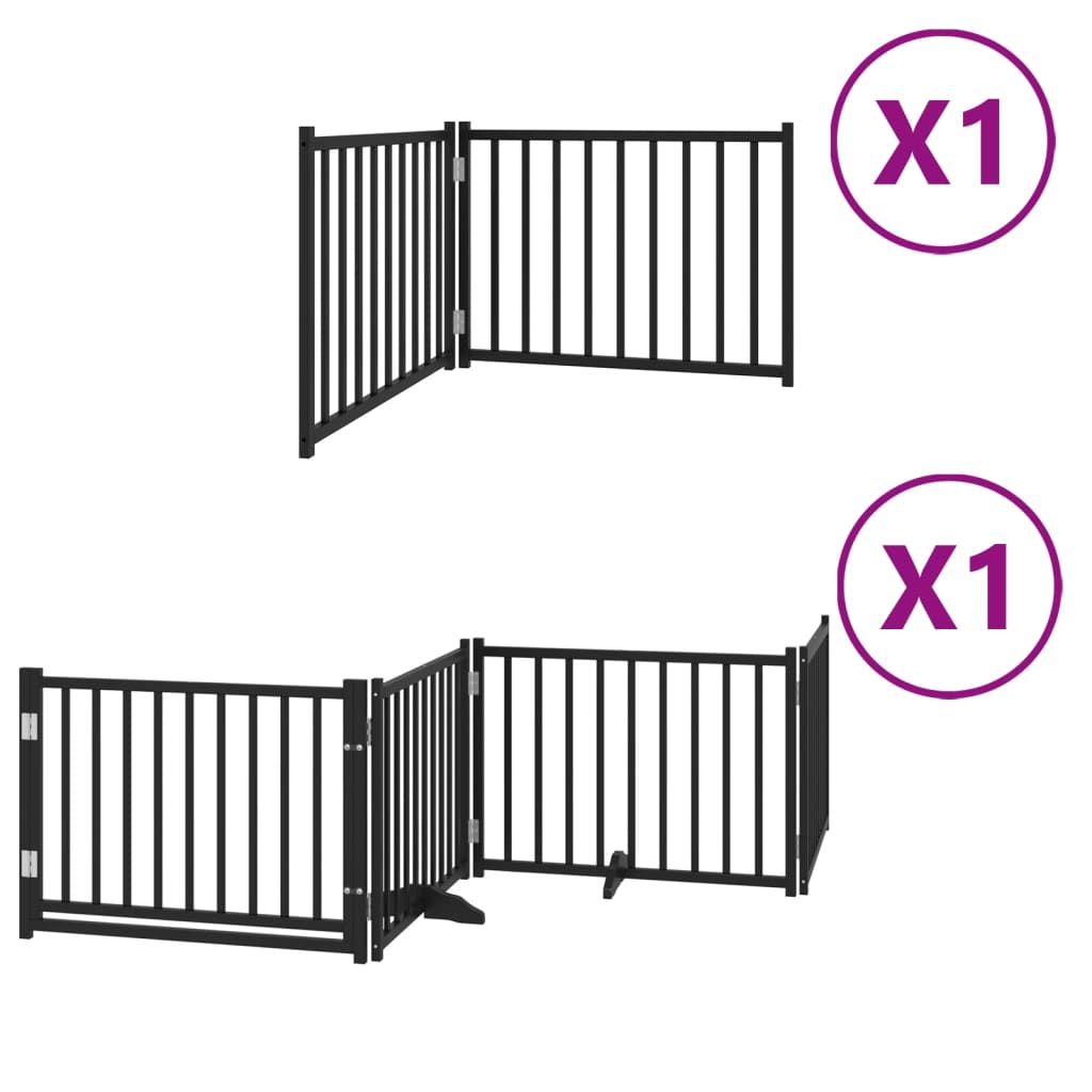 Poartă câini pliabilă cu ușă 6 panouri negru, 480 cm, lemn plop GartenMobel Dekor