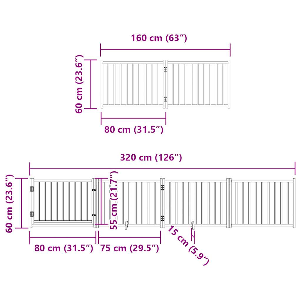 Poartă câini pliabilă cu ușă 6 panouri negru, 480 cm, lemn plop GartenMobel Dekor