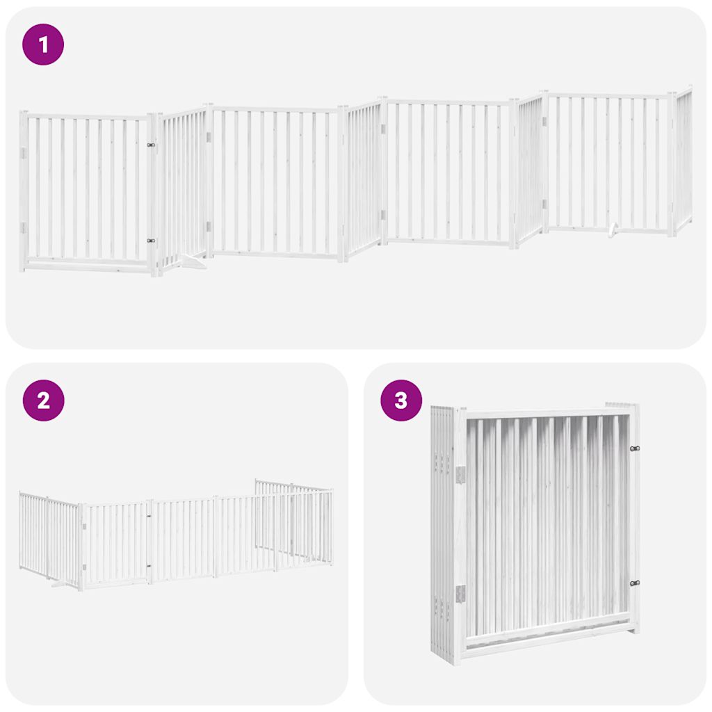 Poartă câini pliabilă cu ușă 8 panouri, alb, 640 cm, lemn plop GartenMobel Dekor
