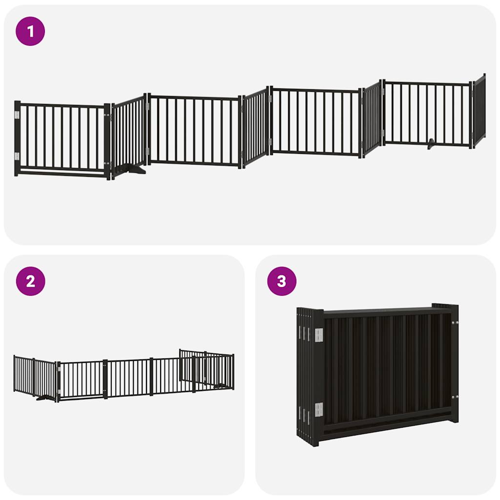 Poartă câini pliabilă cu ușă 8 panouri negru 640 cm, lemn plop GartenMobel Dekor