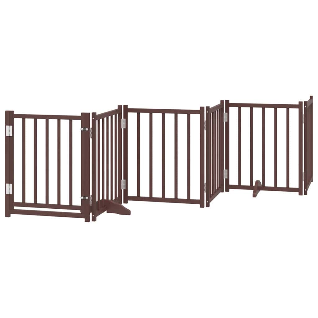 Poartă câini pliabilă cu ușă 9 panouri maro, 450 cm, lemn plop GartenMobel Dekor