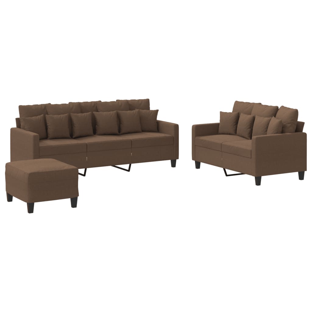 Set de canapele cu perne, 3 piese, maro, textil GartenMobel Dekor