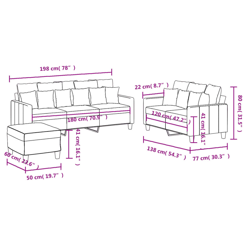 Set de canapele cu perne, 3 piese, maro, textil GartenMobel Dekor