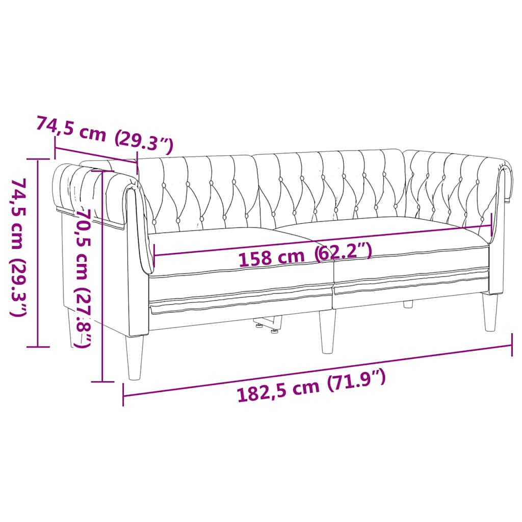Canapea Chesterfield Argyle Gri deschis 182.5 x 74.5 x 74.5 cm GartenMobel Dekor
