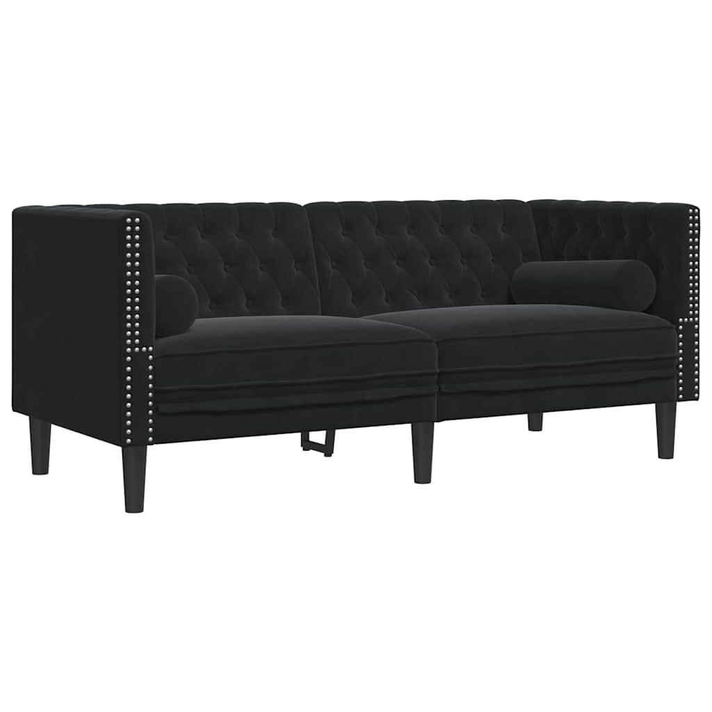 Canapea Chesterfield Argyle Negru 174 x 74.5 x 70.5 cm Catifea GartenMobel Dekor