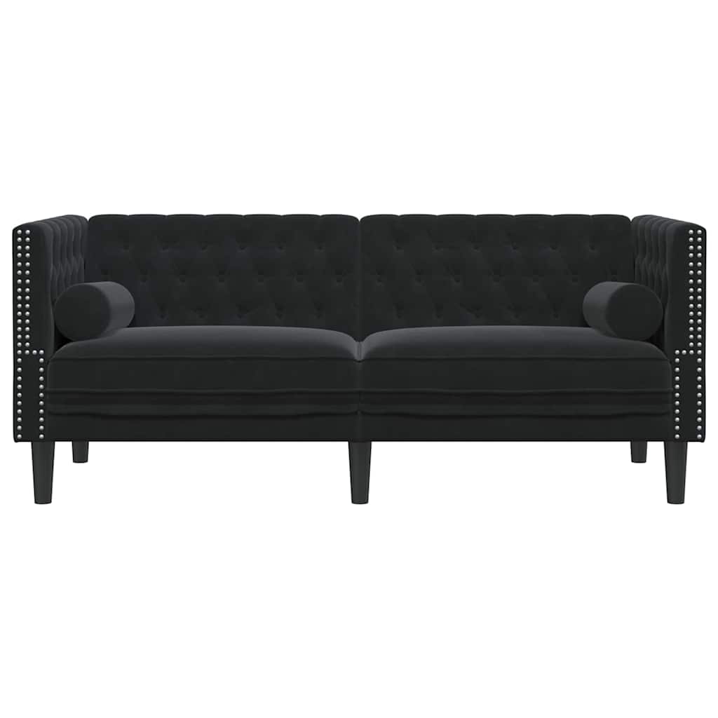 Canapea Chesterfield Argyle Negru 174 x 74.5 x 70.5 cm Catifea GartenMobel Dekor