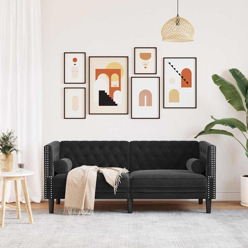 Canapea Chesterfield Argyle Negru 174 x 74.5 x 70.5 cm Catifea GartenMobel Dekor