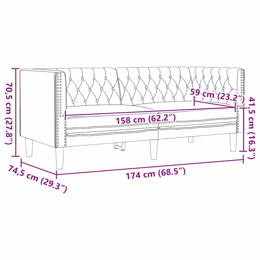 Canapea Chesterfield Argyle Negru 174 x 74.5 x 70.5 cm GartenMobel Dekor