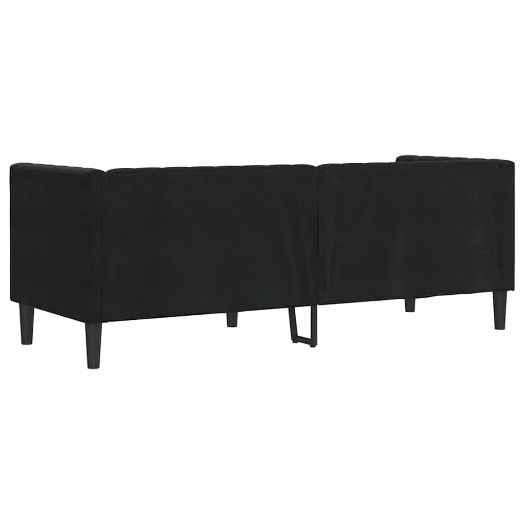 Canapea Chesterfield Argyle Negru 194 x 74.5 x 70.5 cm Catifea GartenMobel Dekor