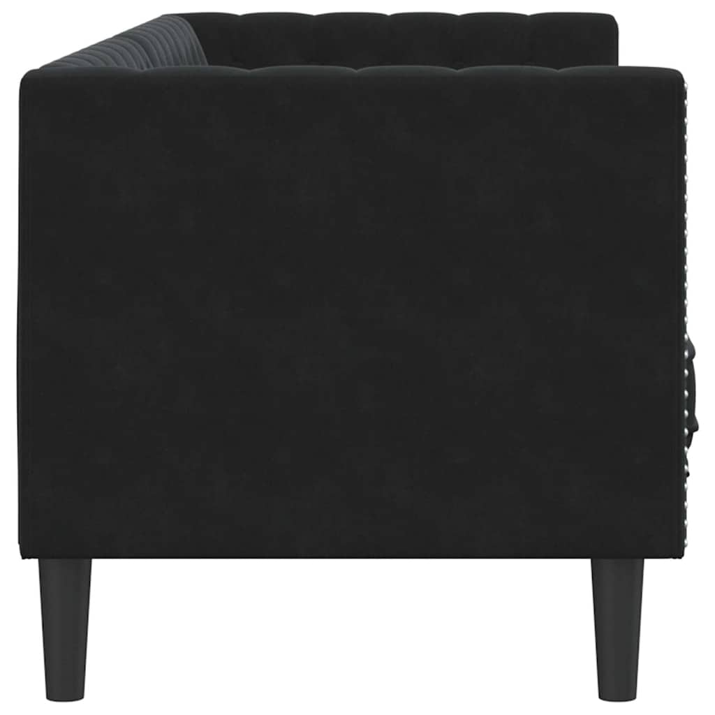 Canapea Chesterfield Argyle Negru 194 x 74.5 x 70.5 cm Catifea GartenMobel Dekor