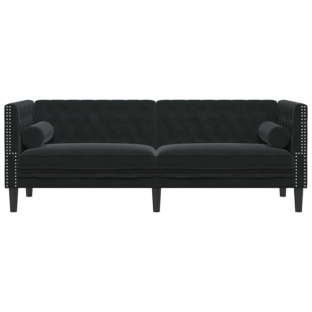 Canapea Chesterfield Argyle Negru 194 x 74.5 x 70.5 cm Catifea GartenMobel Dekor