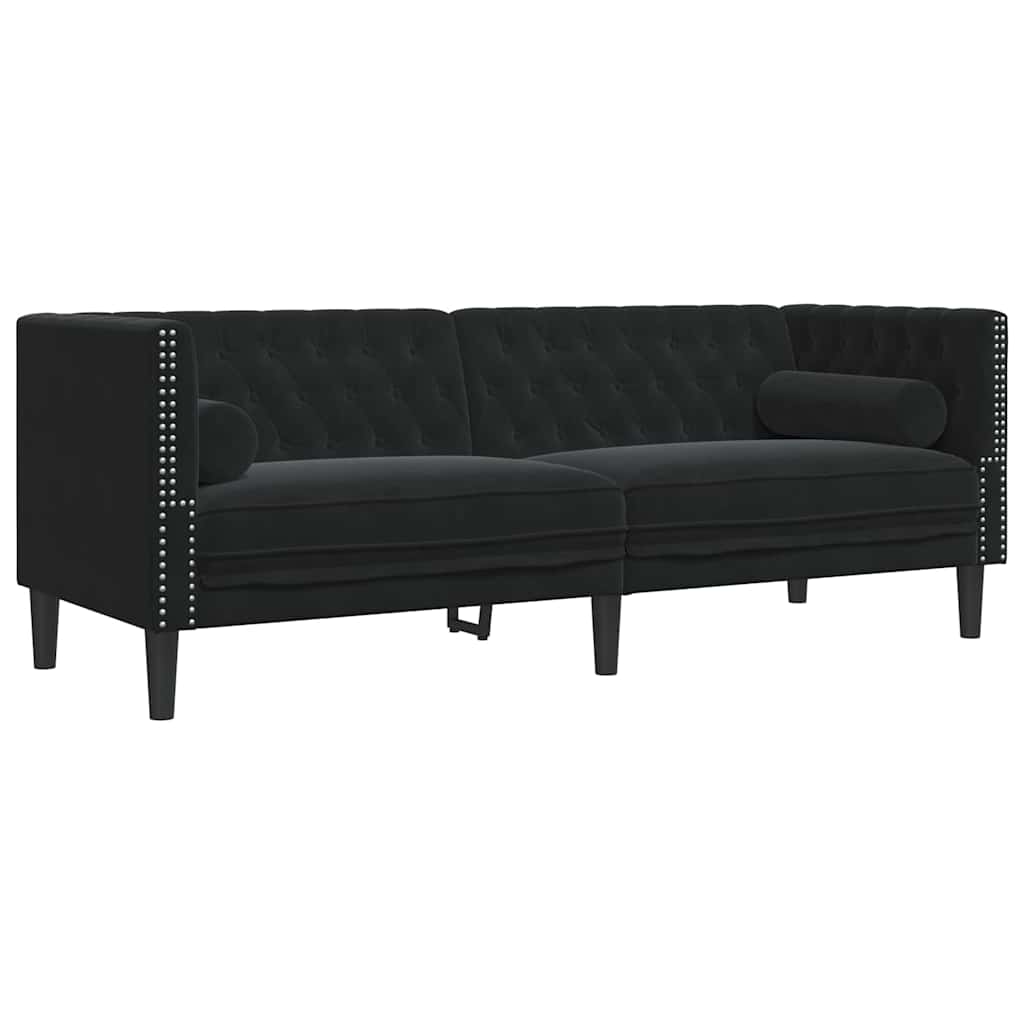 Canapea Chesterfield Argyle Negru 194 x 74.5 x 70.5 cm Catifea GartenMobel Dekor
