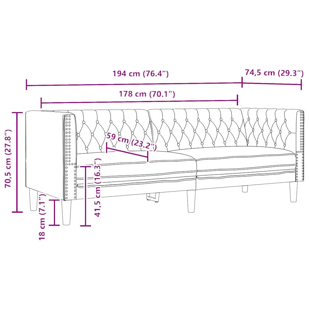 Canapea Chesterfield Argyle Negru 194 x 74.5 x 70.5 cm GartenMobel Dekor