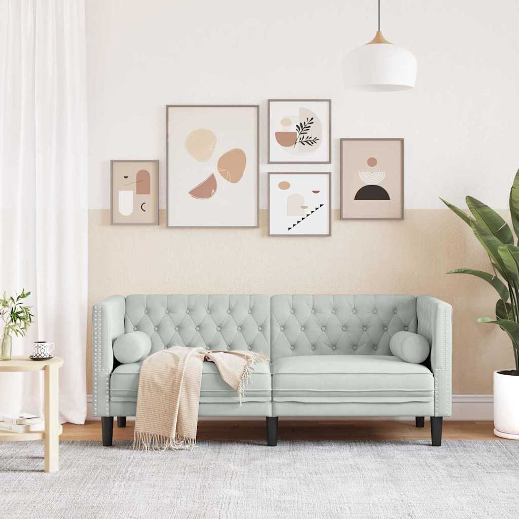Canapea Chesterfield Gri deschis 174 x 74.5 x 70.5 cm Catifea GartenMobel Dekor