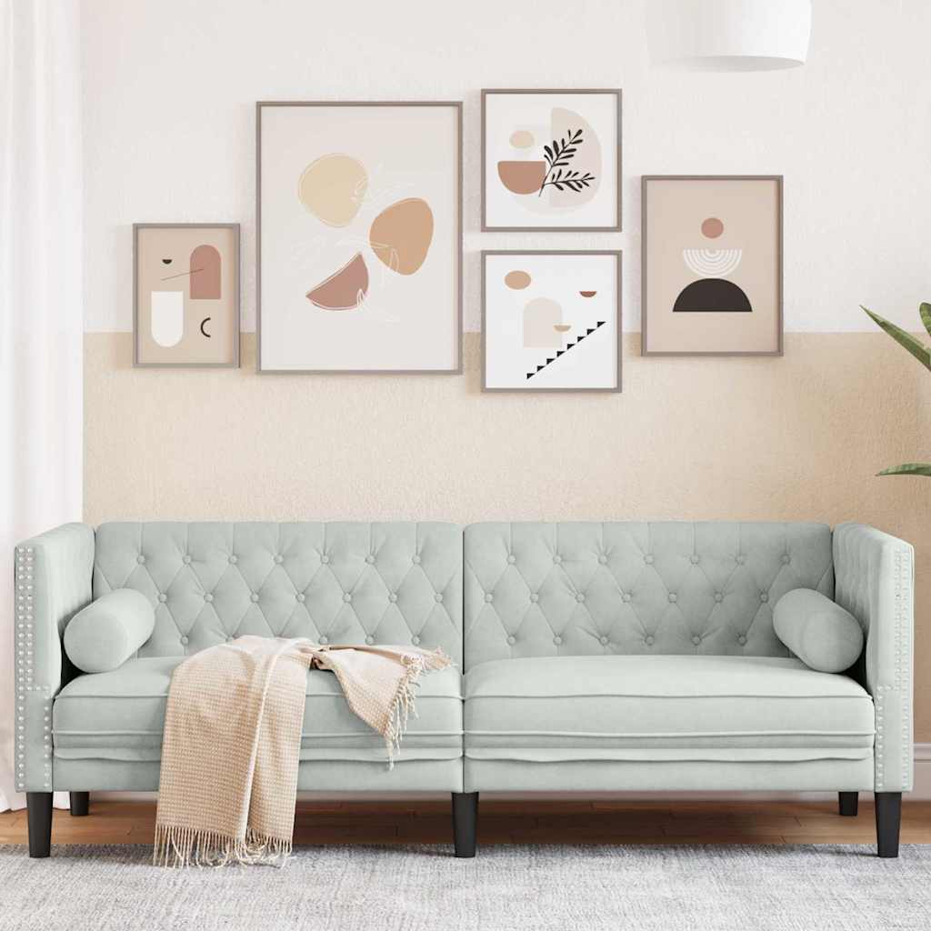 Canapea Chesterfield Gri deschis 194 x 74.5 x 70.5 cm Catifea GartenMobel Dekor