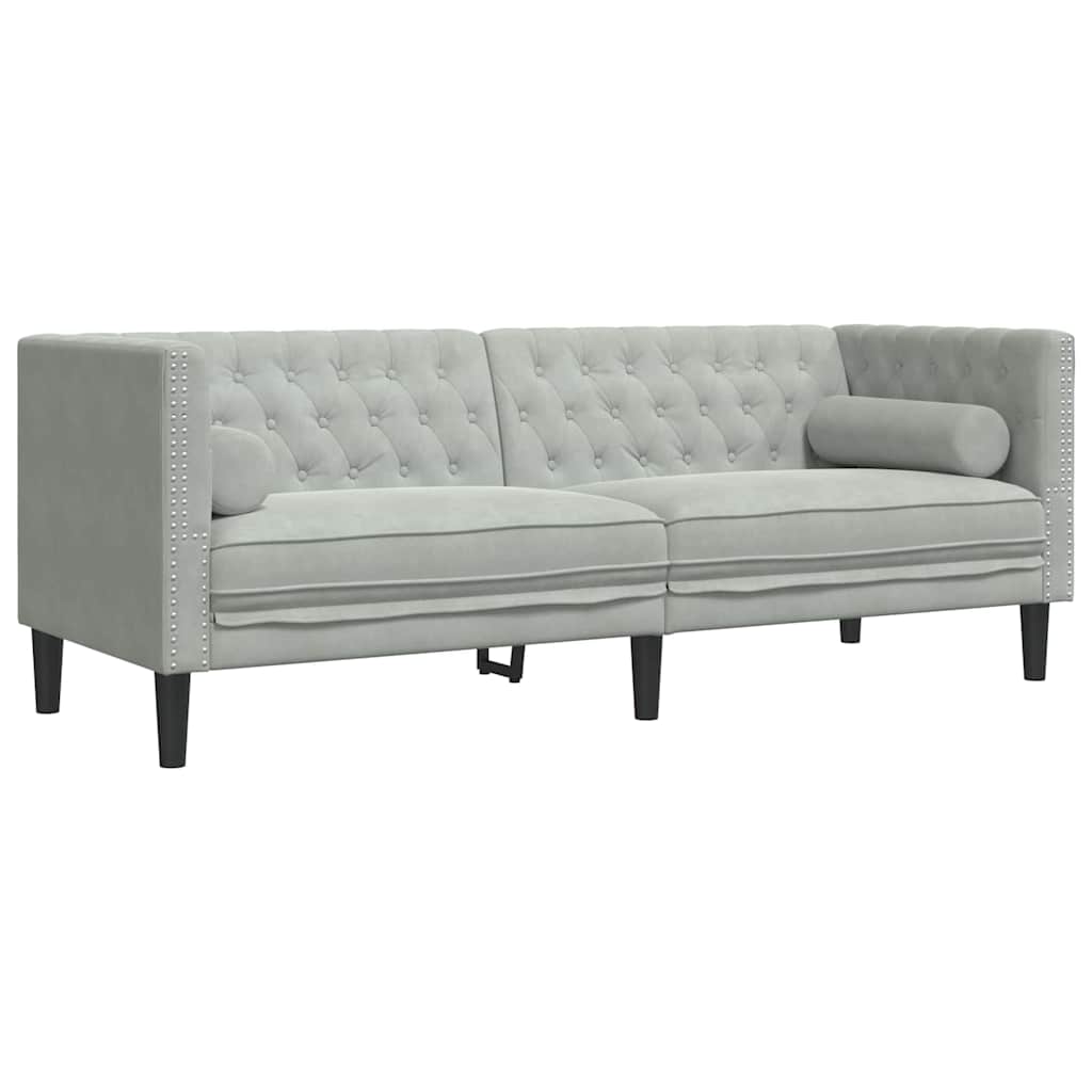 Canapea Chesterfield Gri deschis 194 x 74.5 x 70.5 cm Catifea GartenMobel Dekor