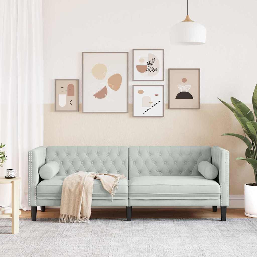 Canapea Chesterfield Gri deschis 194 x 74.5 x 70.5 cm Catifea GartenMobel Dekor