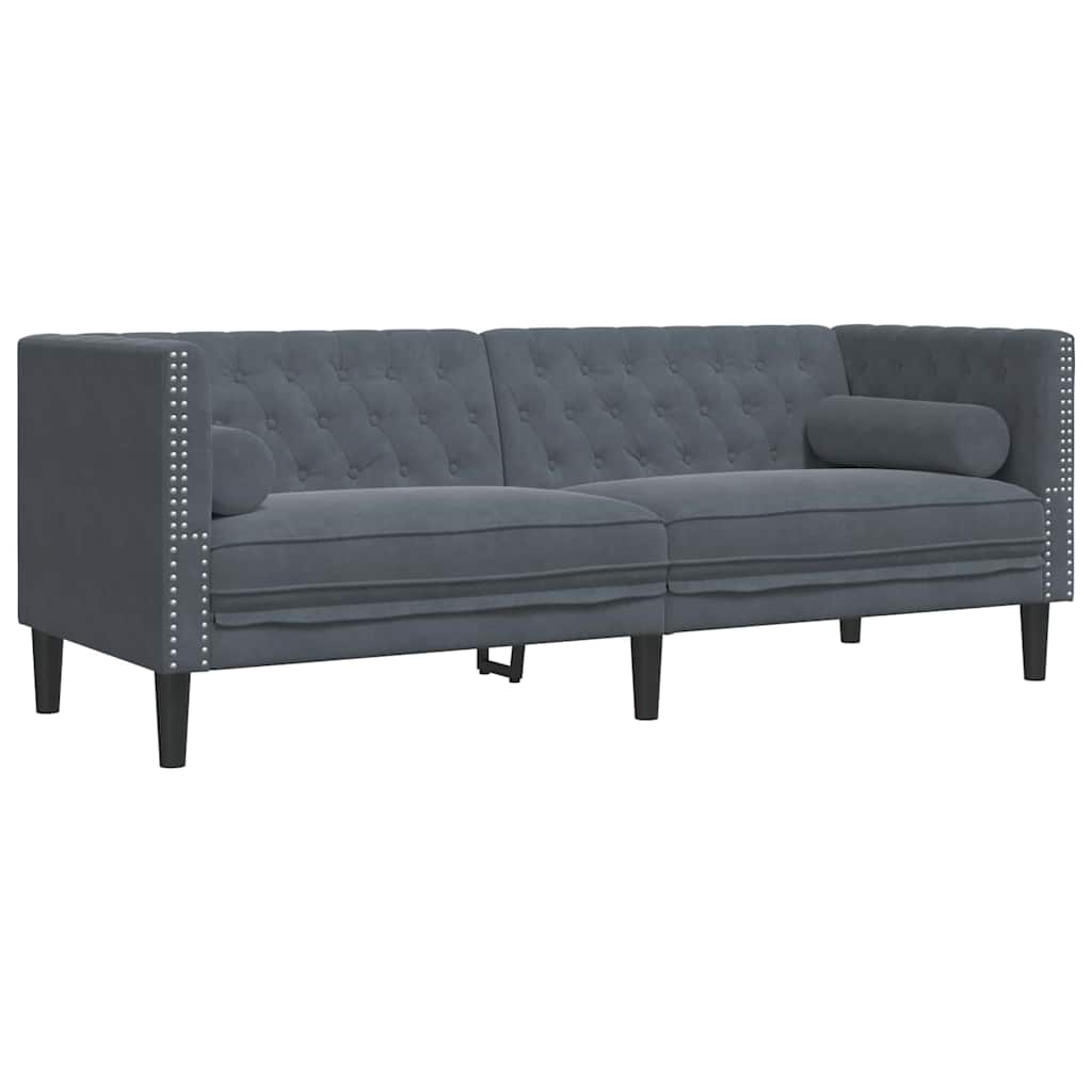 Canapea Chesterfield Gri închis 194 x 74.5 x 70.5 cm Catifea GartenMobel Dekor