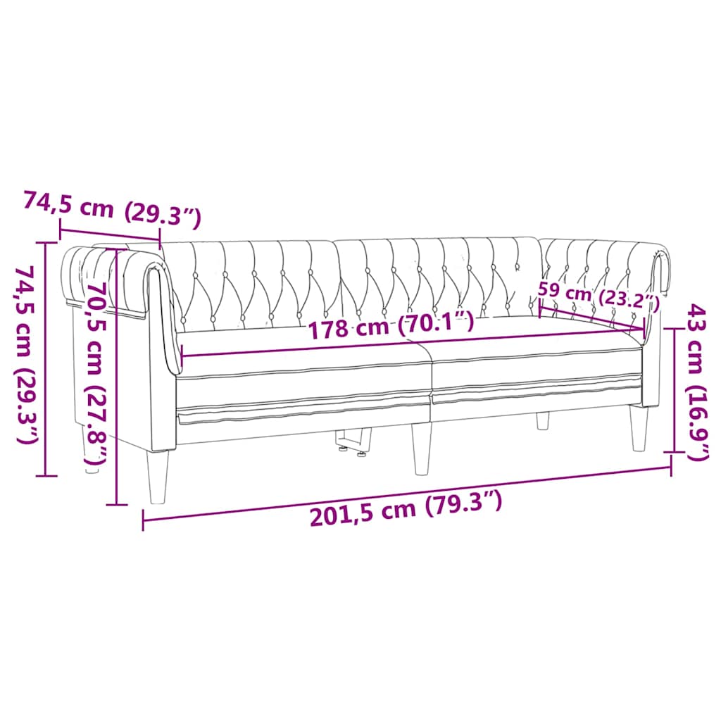Canapea Chesterfield Gri închis 201.5 x 74.5 x 74.5 cm țesătură GartenMobel Dekor