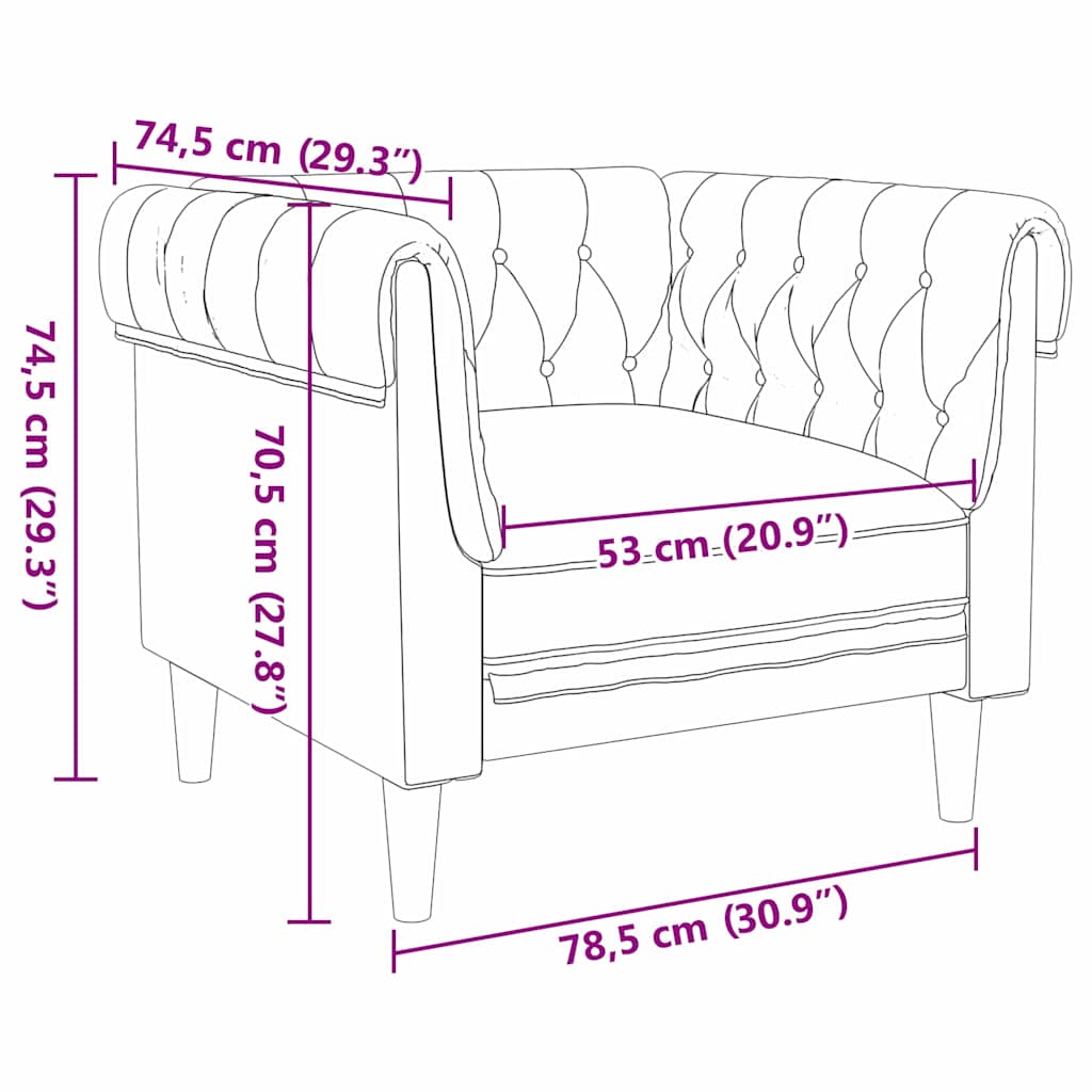 Scaun canapea Chesterfield Gri deschis 78.5 x 74.5 x 74.5 cm GartenMobel Dekor