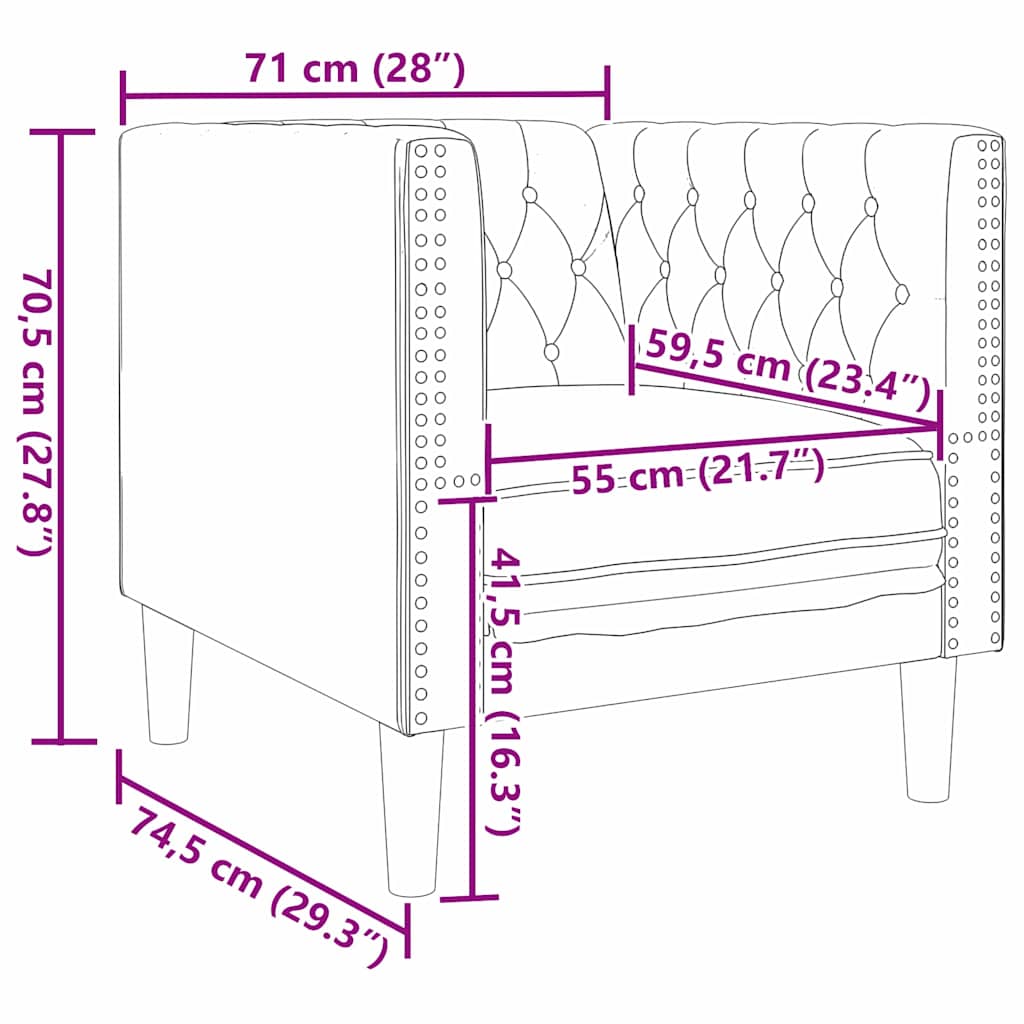 Scaun canapea Chesterfield Gri închis 71 x 74.5 x 70.5 cm GartenMobel Dekor