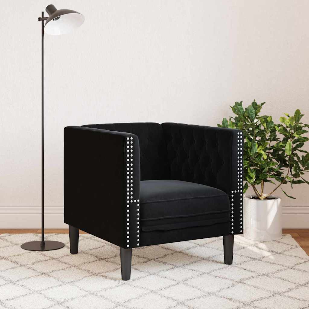 Scaun canapea Chesterfield Negru 71 x 74.5 x 70.5 cm Catifea GartenMobel Dekor