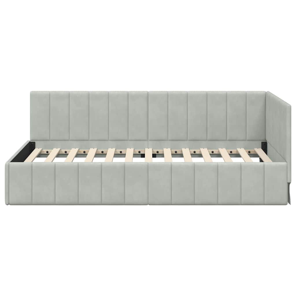 Cadru de pat colțar Gri deschis 100 x 200 cm Catifea GartenMobel Dekor