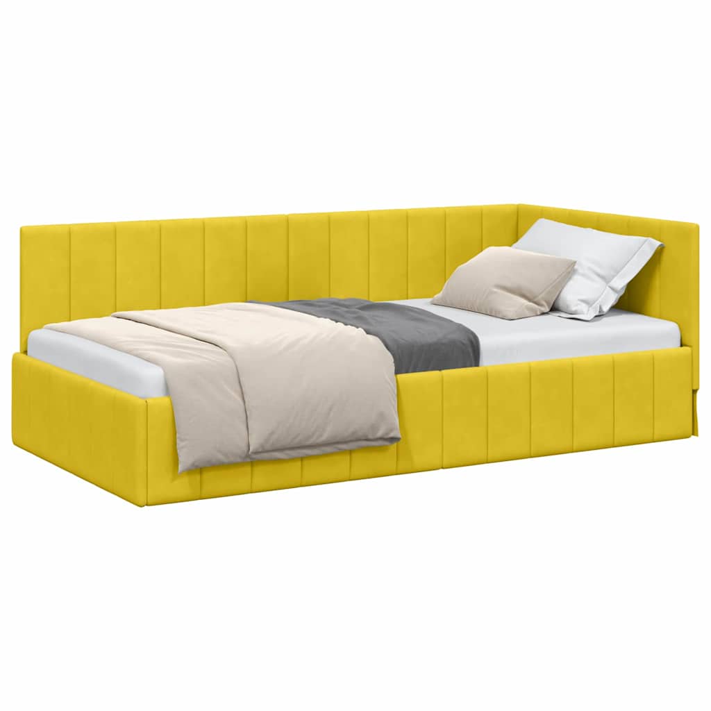 Cadru de pat colțar cu headboard Galben 100 x 200 cm Catifea GartenMobel Dekor