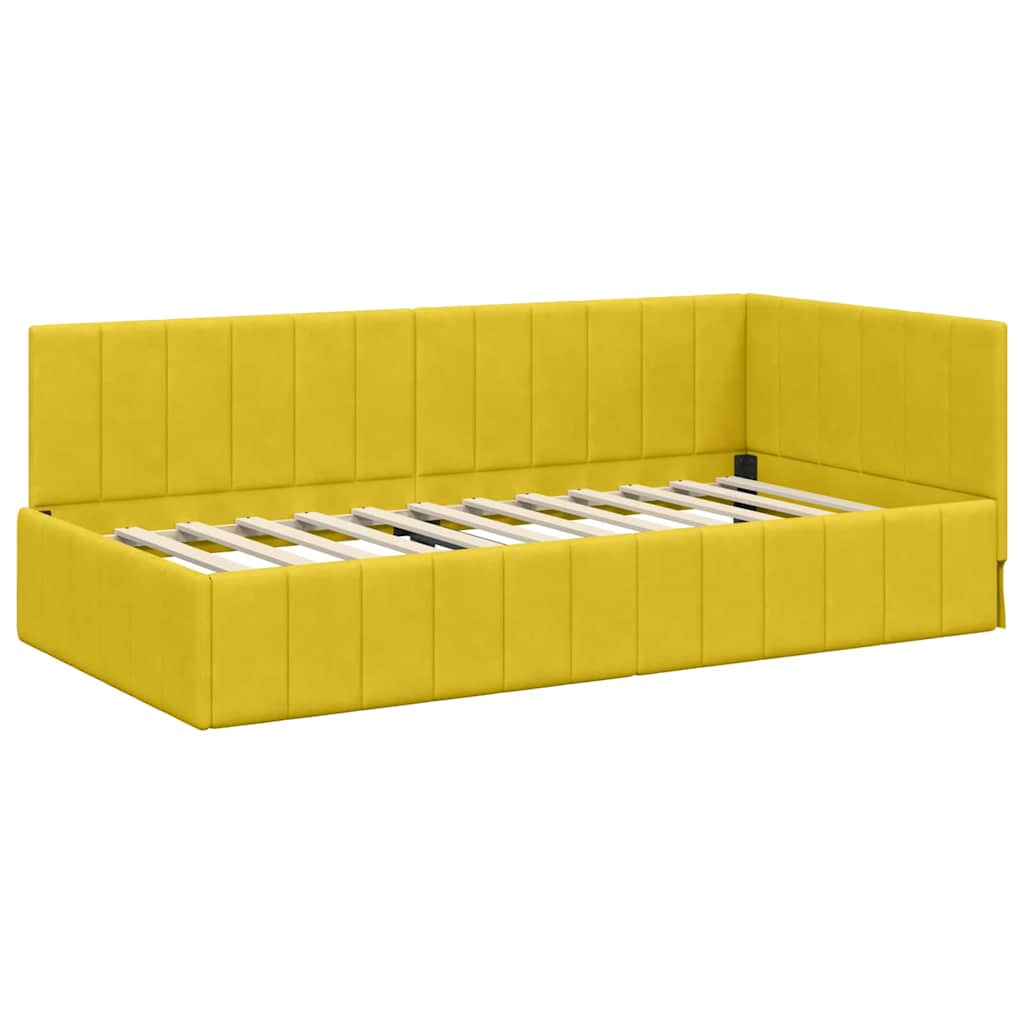 Cadru de pat colțar cu headboard Galben 100 x 200 cm Catifea GartenMobel Dekor