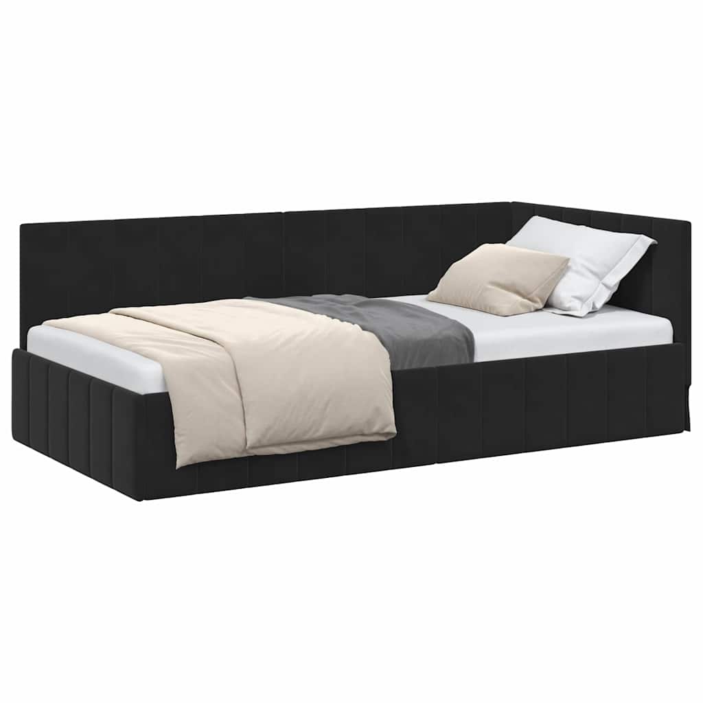 Cadru de pat colțar cu headboard Negru 100 x 200 cm Catifea GartenMobel Dekor