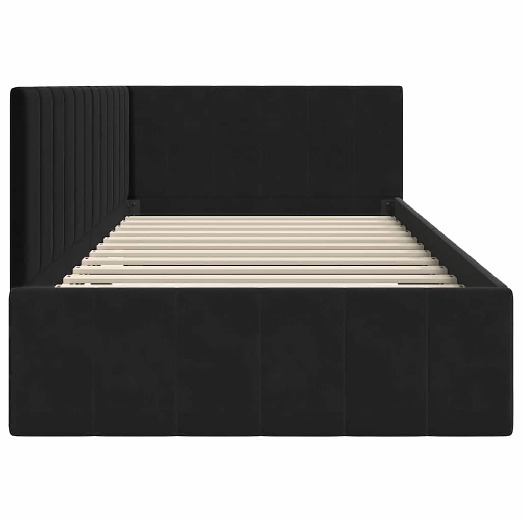 Cadru de pat colțar cu headboard Negru 100 x 200 cm Catifea GartenMobel Dekor
