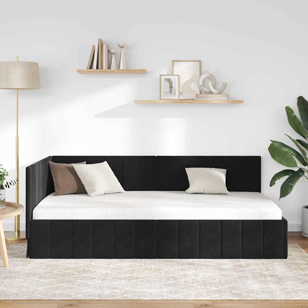Cadru de pat colțar cu headboard Negru 100 x 200 cm Catifea GartenMobel Dekor