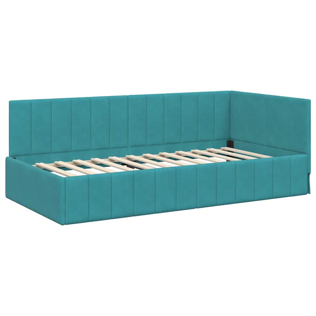 Cadru de pat colțar cu headboard Turcoaz 100 x 200 cm Catifea GartenMobel Dekor