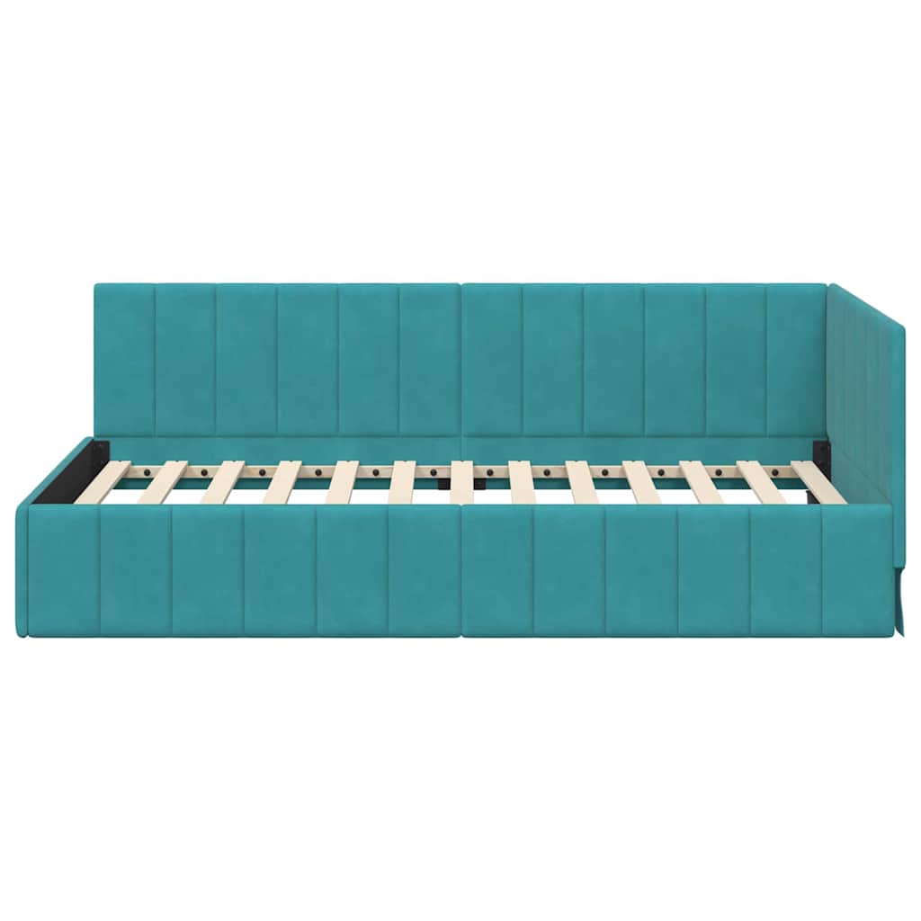 Cadru de pat colțar cu headboard Turcoaz 100 x 200 cm Catifea GartenMobel Dekor