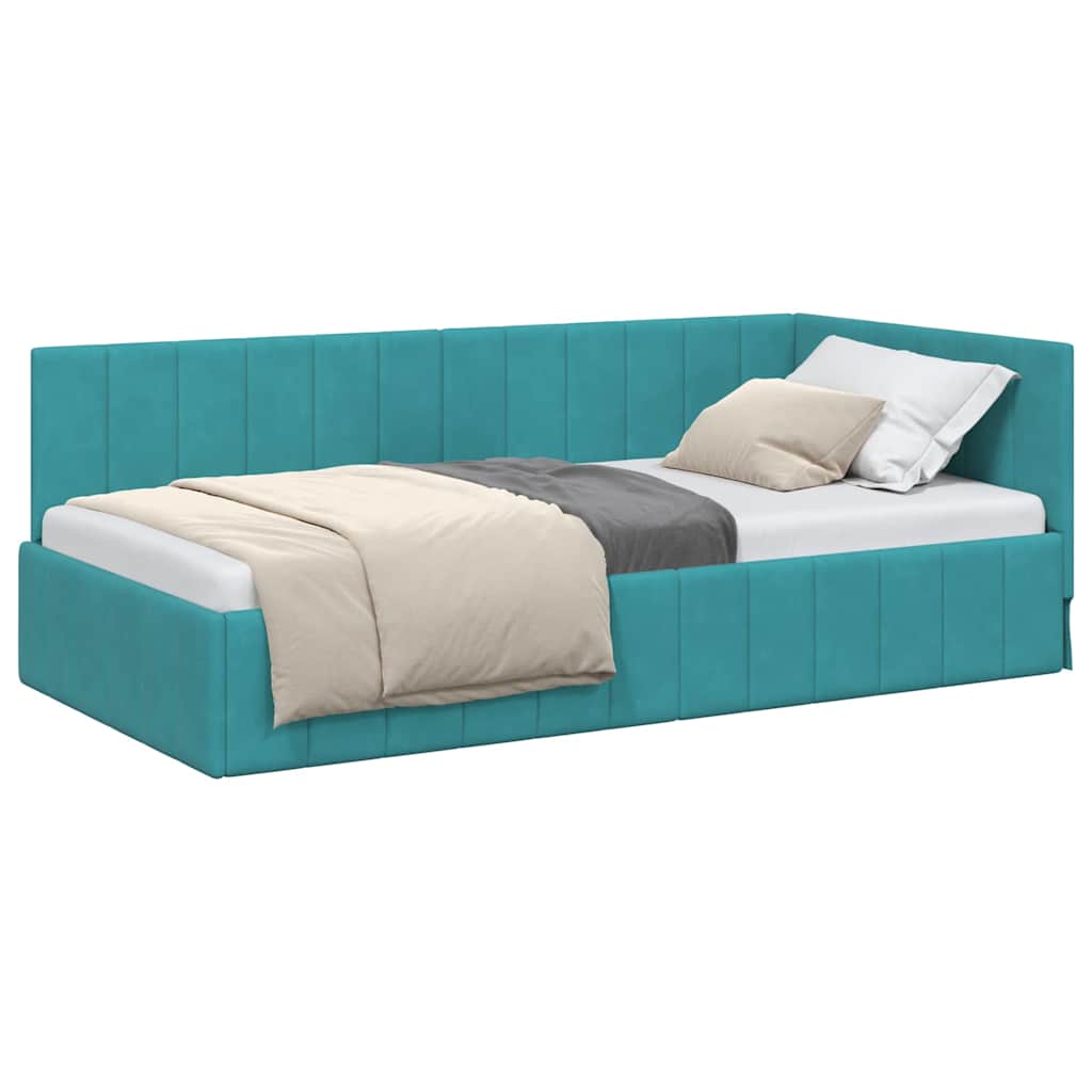Cadru de pat colțar cu headboard Turcoaz 100 x 200 cm Catifea GartenMobel Dekor