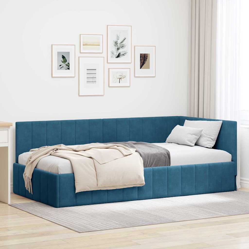 Cadru de pat colțar cu headboard albastru 100 x 200 cm Catifea GartenMobel Dekor