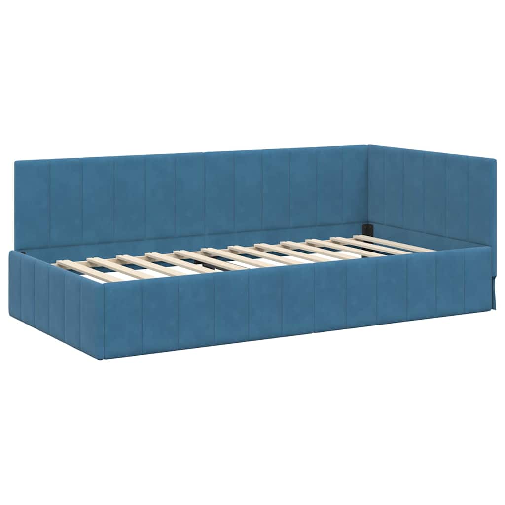 Cadru de pat colțar cu headboard albastru 100 x 200 cm Catifea GartenMobel Dekor