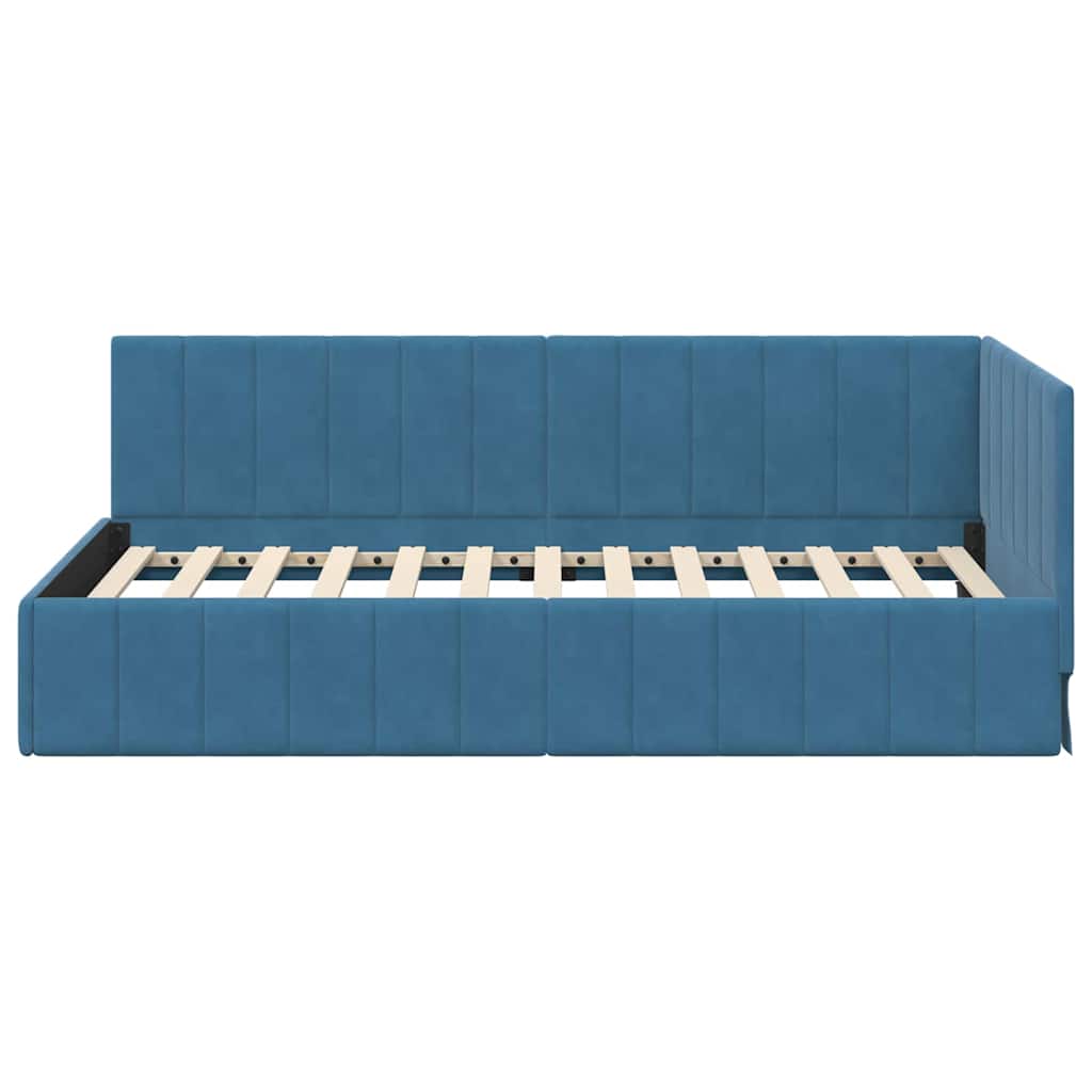 Cadru de pat colțar cu headboard albastru 100 x 200 cm Catifea GartenMobel Dekor