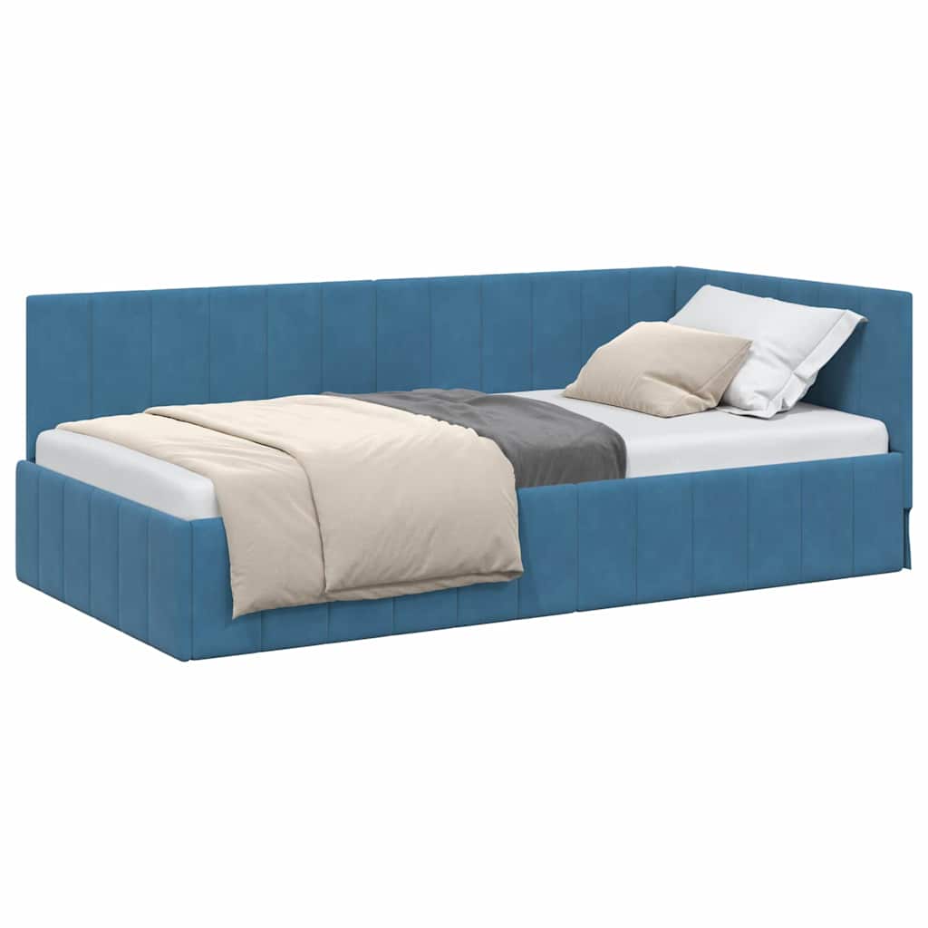 Cadru de pat colțar cu headboard albastru 100 x 200 cm Catifea GartenMobel Dekor