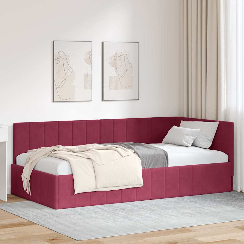 Cadru de pat colțar cu headboard bordo 100 x 200 cm Catifea GartenMobel Dekor