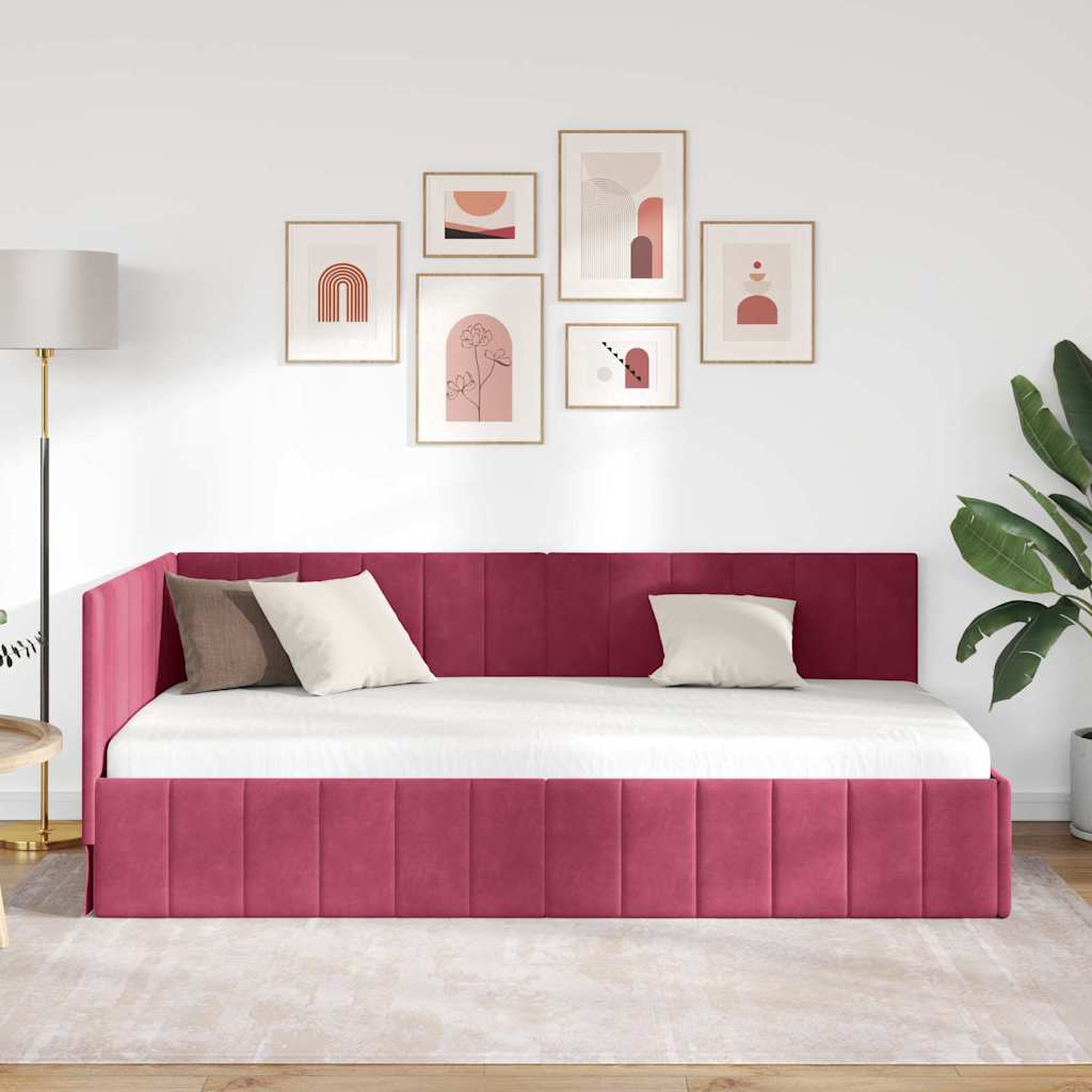 Cadru de pat colțar cu headboard bordo 100 x 200 cm Catifea GartenMobel Dekor