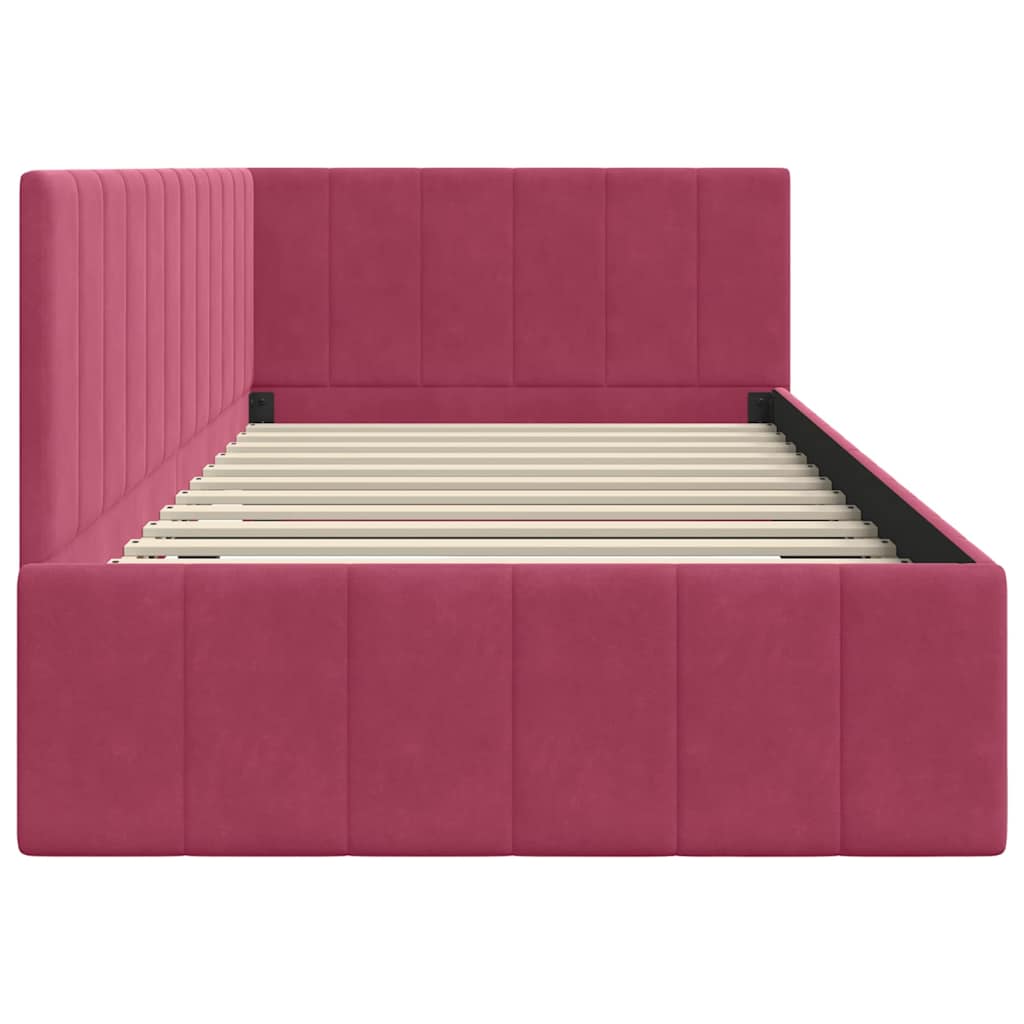 Cadru de pat colțar cu headboard bordo 100 x 200 cm Catifea GartenMobel Dekor