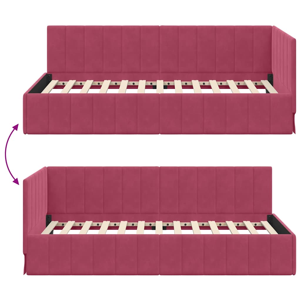Cadru de pat colțar cu headboard bordo 100 x 200 cm Catifea GartenMobel Dekor