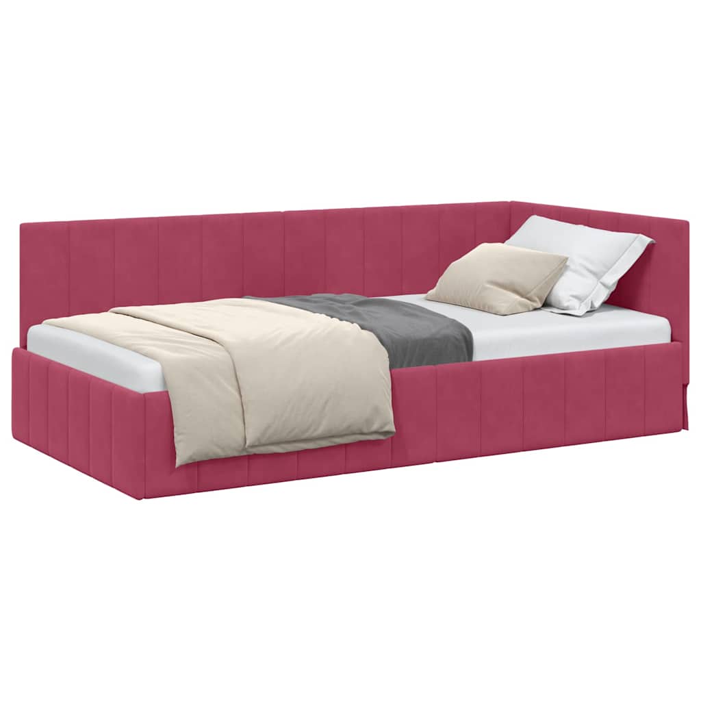 Cadru de pat colțar cu headboard bordo 100 x 200 cm Catifea GartenMobel Dekor