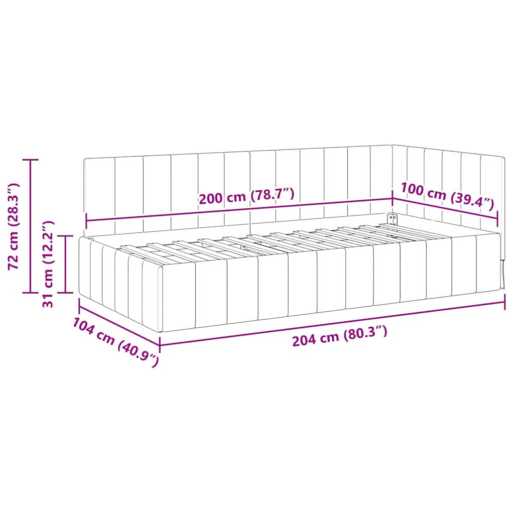Cadru de pat colțar cu headboard bordo 100 x 200 cm Catifea GartenMobel Dekor