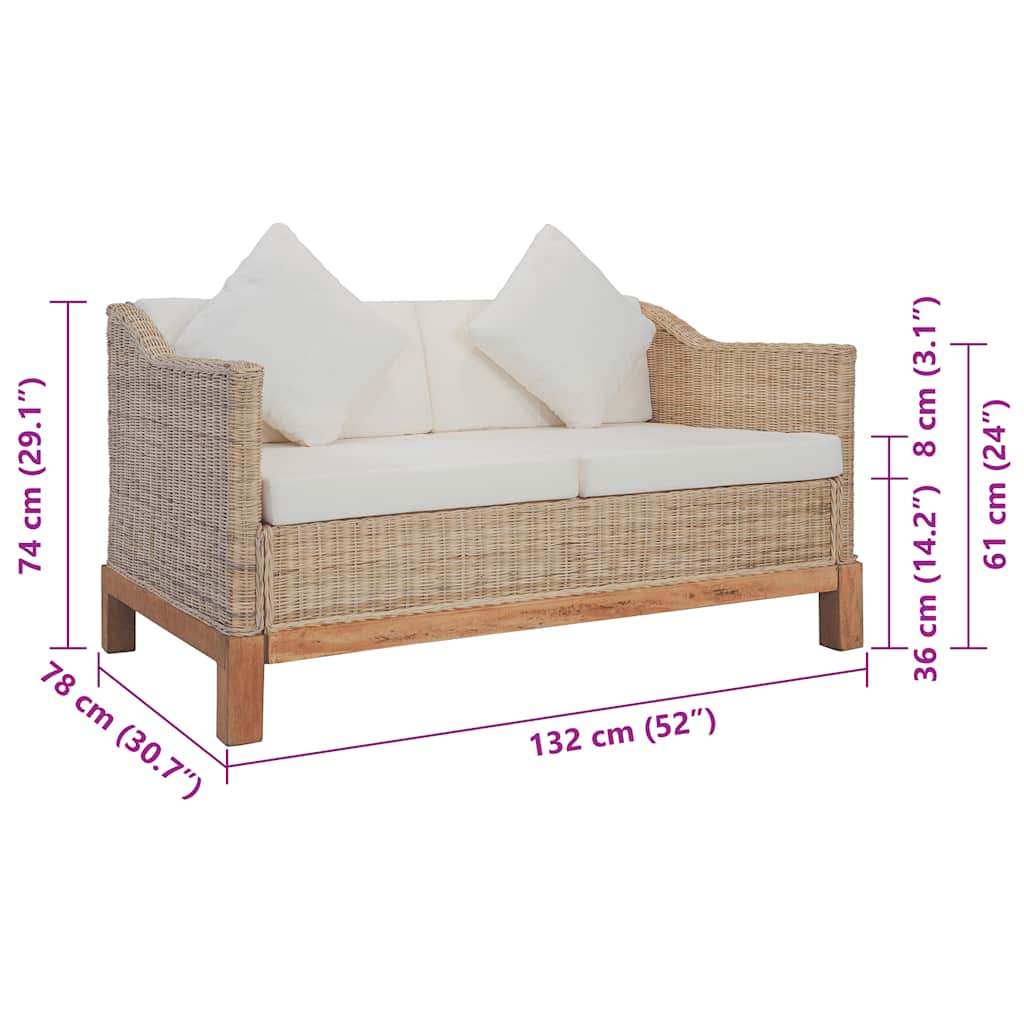 Canapea cu 2 locuri cu perne, culoare naturală, ratan GartenMobel Dekor