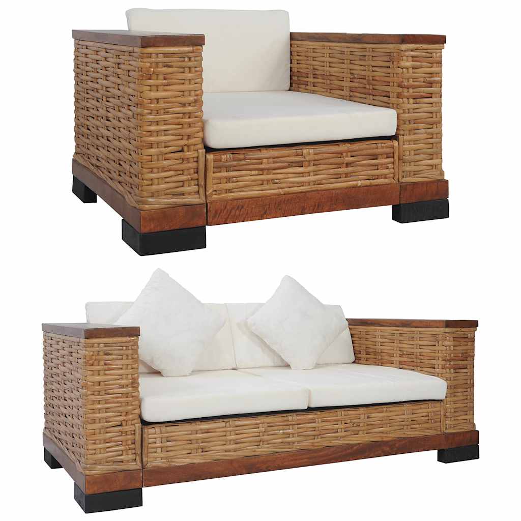 Set canapele cu perne, 3 piese, maro, ratan natural GartenMobel Dekor
