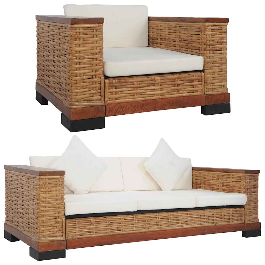 Set de canapele cu perne, 2 piese, maro, ratan natural GartenMobel Dekor