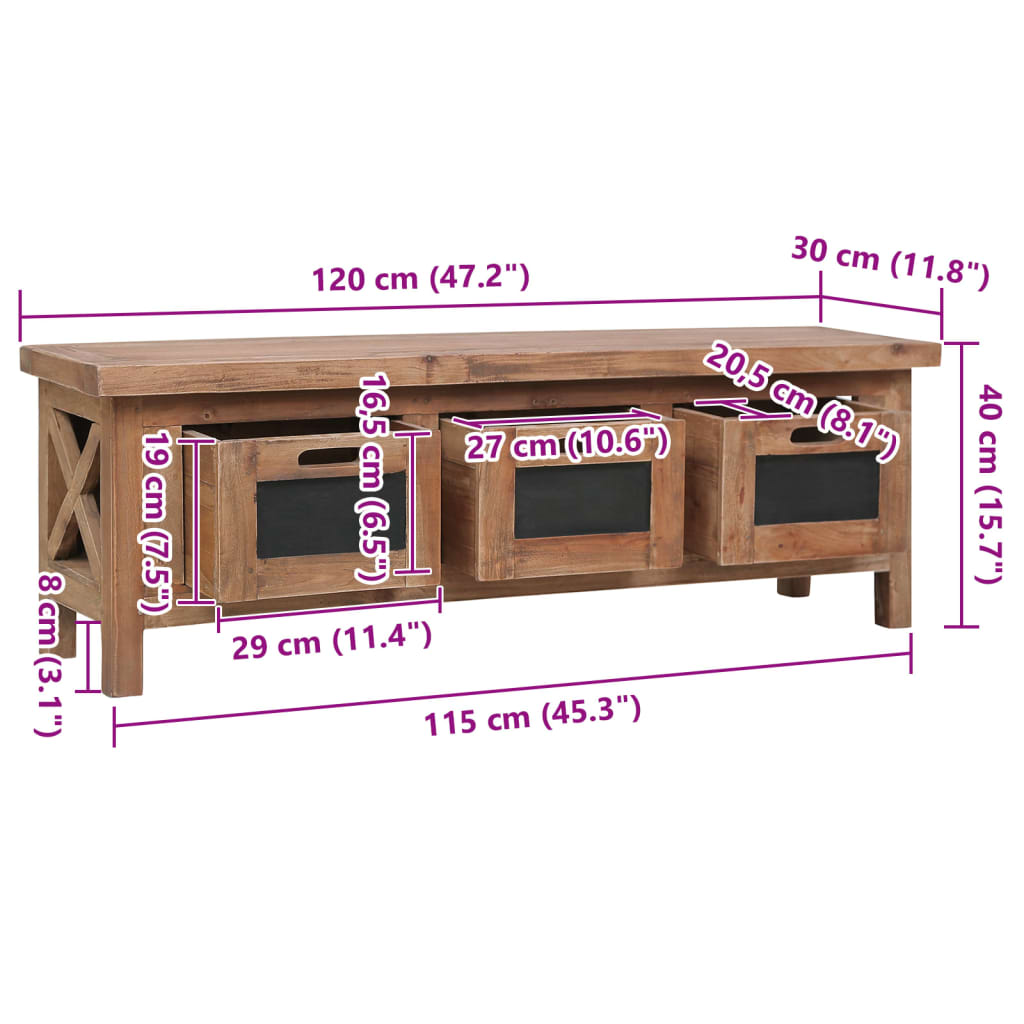Comodă TV cu 3 sertare, 120 x 30 x 40 cm, lemn masiv de mahon GartenMobel Dekor