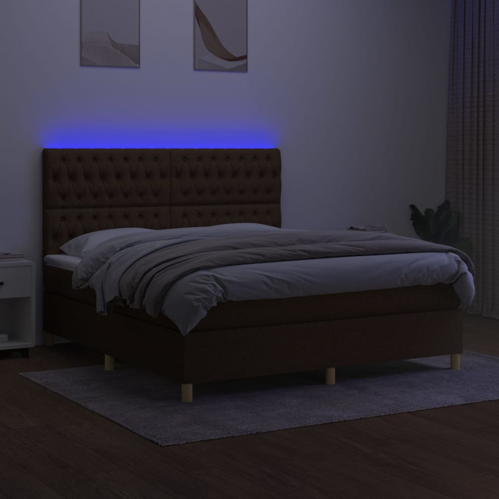 Pat cu arcuri, saltea și LED, maro închis, 160x200 cm, textil GartenMobel Dekor